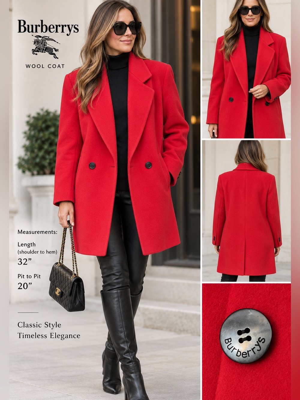 Burberrys Red Double-Breasted Wool Blazer Jacket size 9 or Large